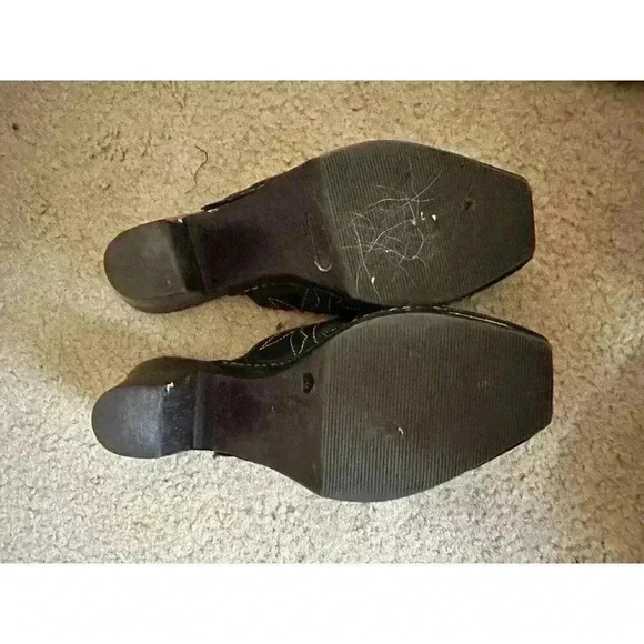 Gianni Bini Saddle Leather Clogs Black Slip On Mules Square Toe Heels 7M - Picture 5 of 6